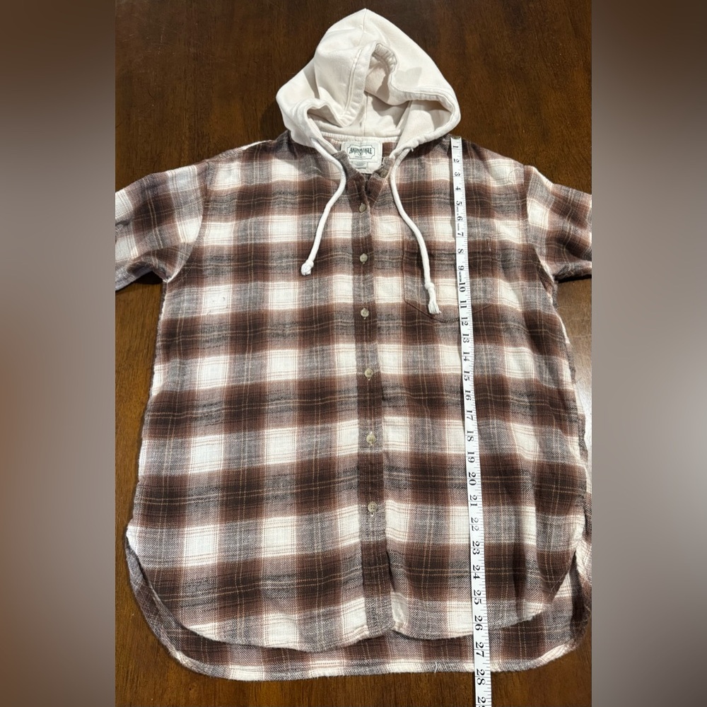 American Eagle Outfitters Brown Plaid Hooded Shacket - Picture 8 of 10